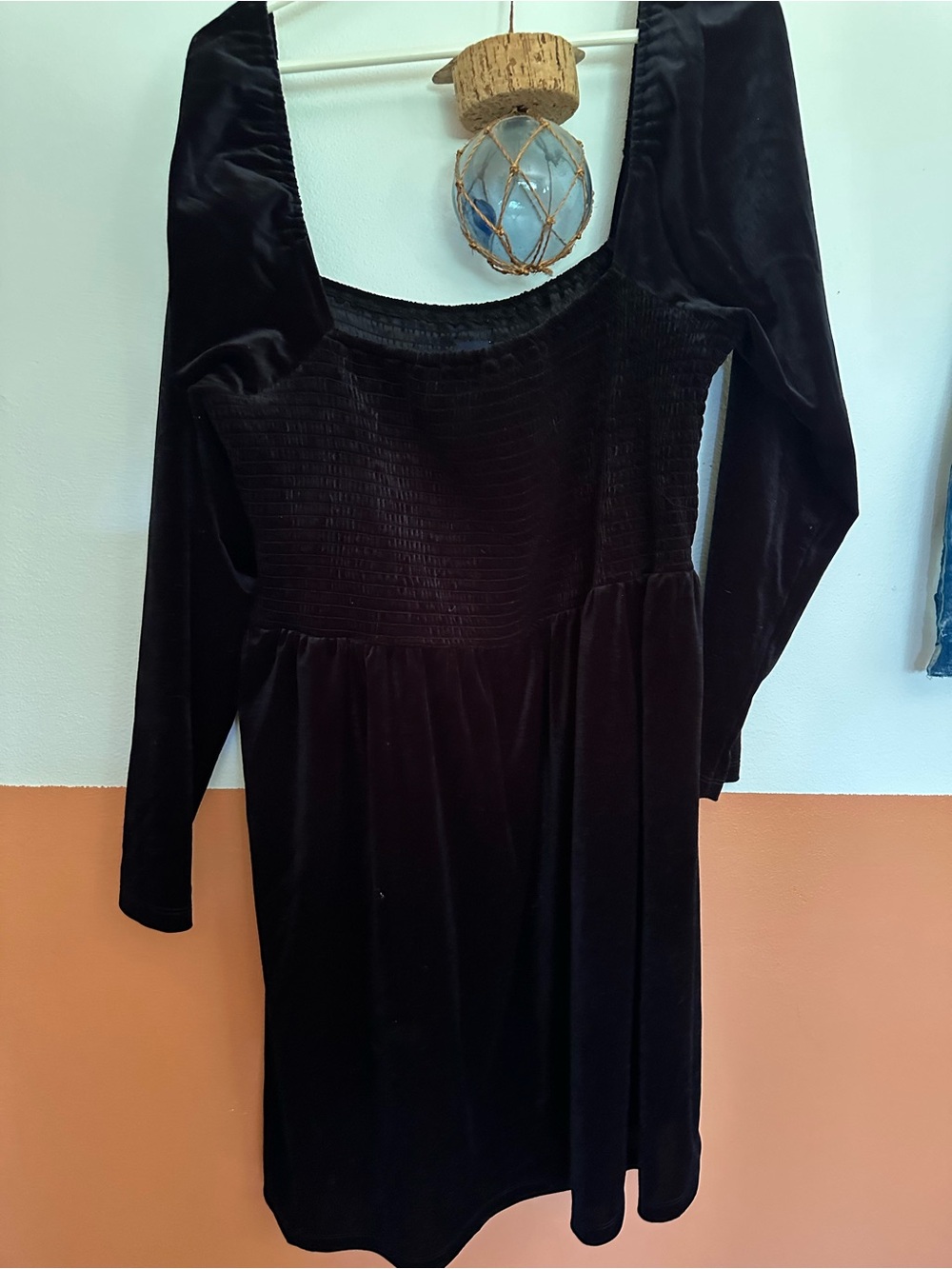 Black velvet mini dress off shoulder